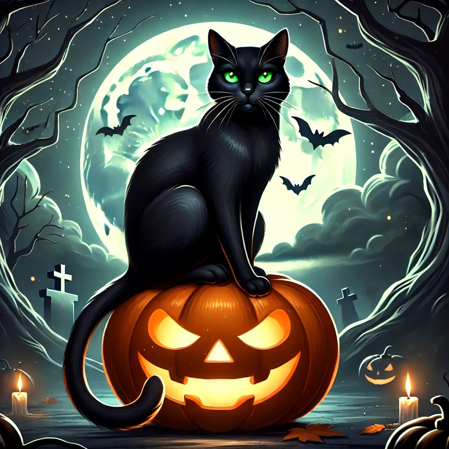 Chat avec citrouille à Halloween