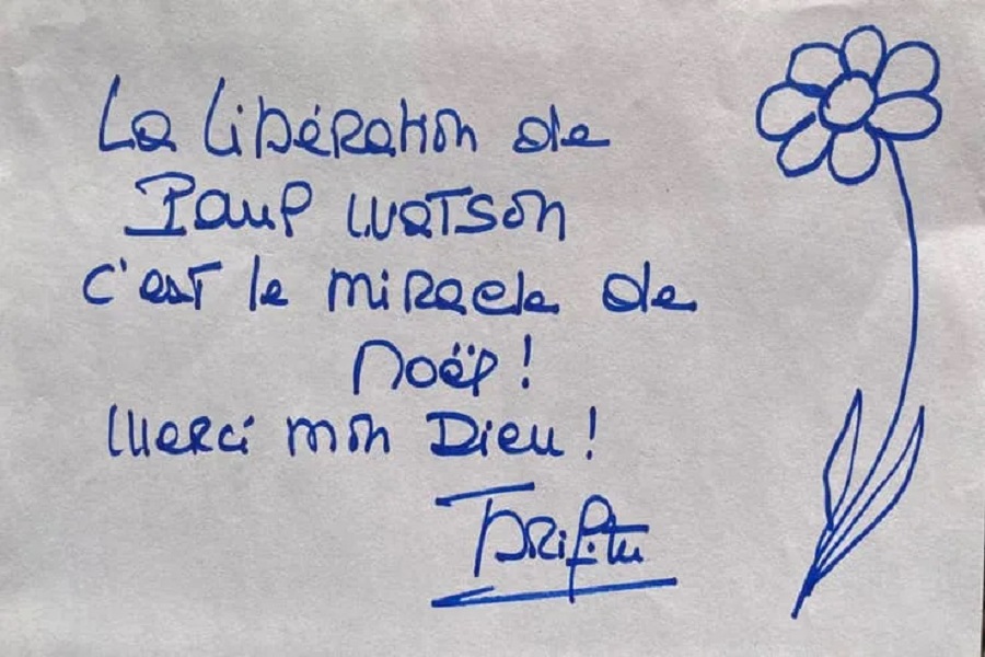 Lettre de Brigitte Bardot concernant la libération de Paul Watson