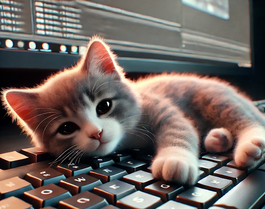 Chat sur un clavier d'ordinateur