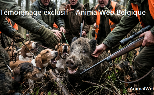 Sanglier pourchassé par des chiens et des chasseurs Sanglier pourchassé par des chiens et des chasseurs