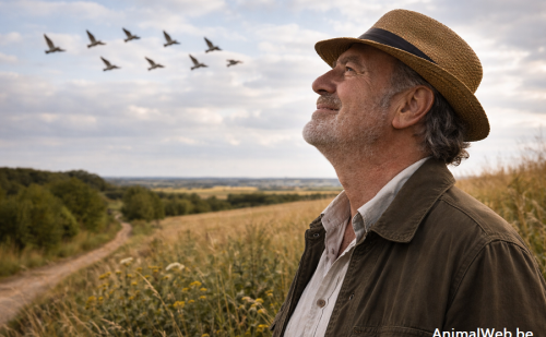 Michel Delpech qui observe une migration d'oiseaux Michel Delpech qui observe une migration d'oiseaux