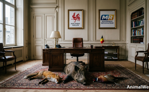 Renard, sanglier et faisan mort devant le bureau d'Adrien Dolimont Renard, sanglier et faisan mort devant le bureau d'Adrien Dolimont