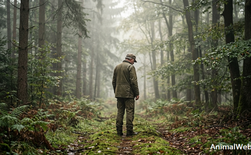 Homme au milieu d'une forêt ardennaise Homme au milieu d'une forêt ardennaise