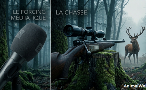 Face à face entre un micro et un cerf visé par un fusil Face à face entre un micro et un cerf visé par un fusil