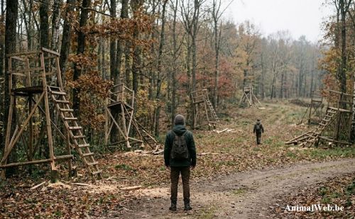 Miradors détruits dans une forêt par des militants anti-chasse Miradors détruits dans une forêt par des militants anti-chasse